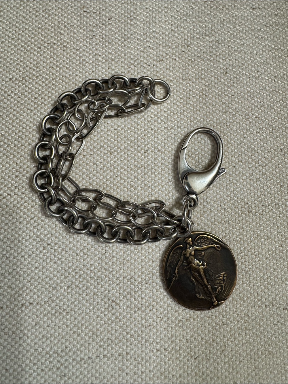 Sterling Chain Bracelet with Bronze Victory Angel Medallion by Shannon Koszyk.